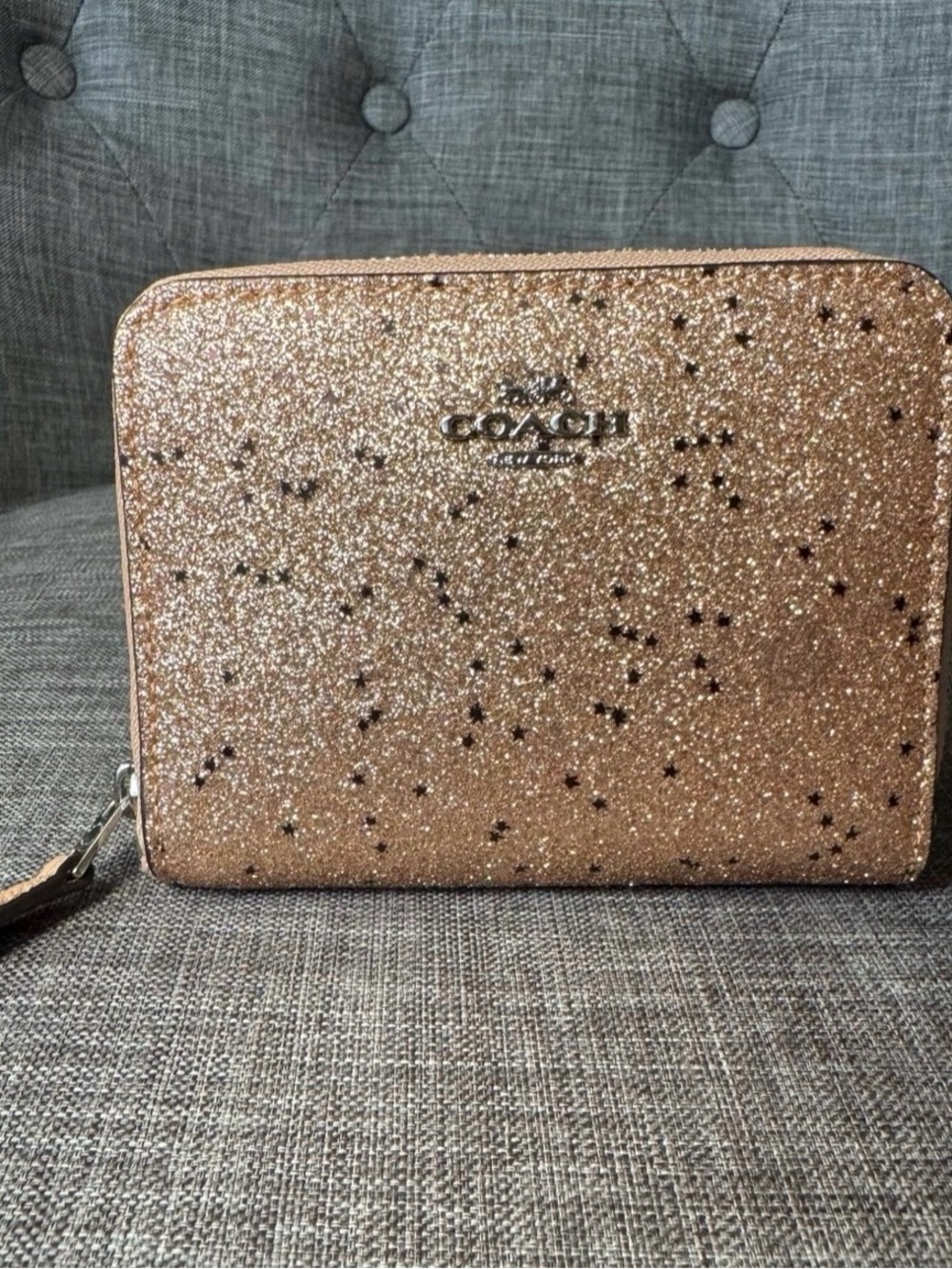 COACH Glitter Star Zip Wristlets Rose Gold